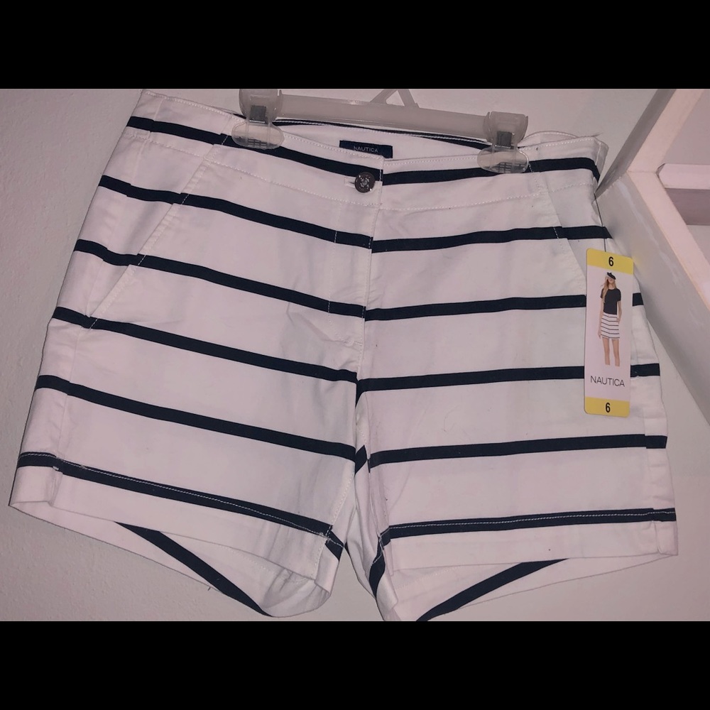 Nautica Ladies White and Navy Strip Shorts